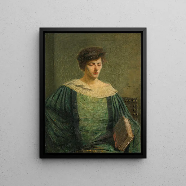 Woman reading - Julian Alden Weir — framed artwork on a wall