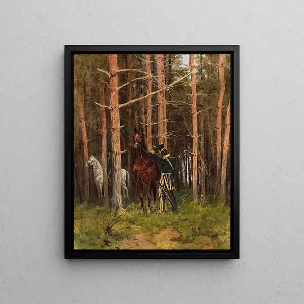 In the Forest Uhlans Post - Julian Fałat — framed artwork on a wall