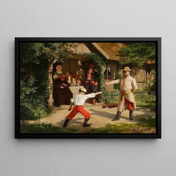 Duel with a Stick - Julian Maszyński — framed artwork on a wall