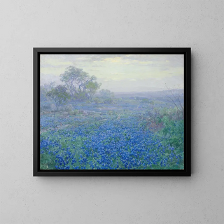 A Cloudy Day, Bluebonnets near San Antonio, Texas - Julian Onderdonk — framed artwork on a wall