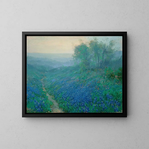 Blueberries at sunrise painting in the north of San Antonio - Julian Onderdonk — framed artwork on a wall