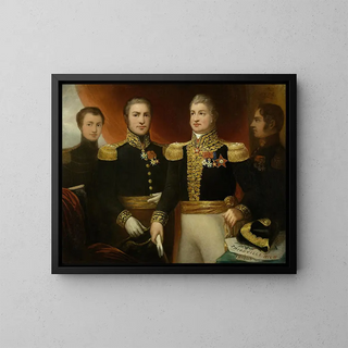 The General Léopold Hugo with two of his brothers and his son Abel in Restoration uniform - Julie Hugo — framed artwork on a wall