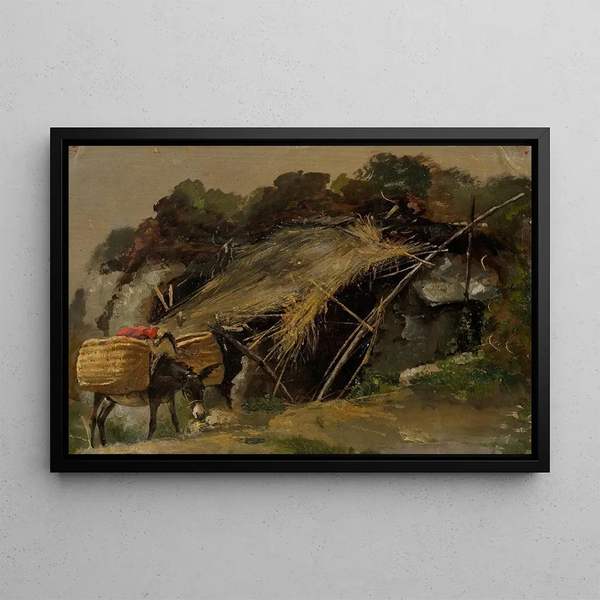 Italian landscape painting with a donkey - Julie Wilhelmine Hagen-Schwarz — framed artwork on a wall