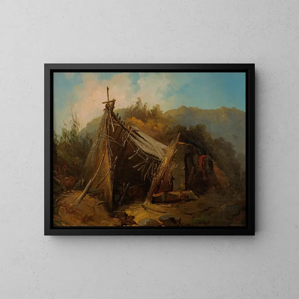Mountain landscape with a tent - Julie Wilhelmine Hagen-Schwarz — framed artwork on a wall