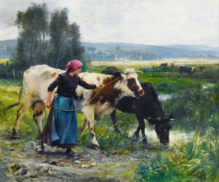 Young Peasant Woman with Two Cows - Julien Dupré — artwork view
