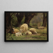 Sheep grazing in a wooded clearing - Juliette Peyrol-Bonheur — framed artwork on a wall