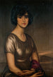 Portrait of a young lady - Julio Romero de Torres — framed artwork on a wall