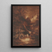 Landscape painting in moonlight with a monk walking near a palace - Julius Albert Elsasser — framed artwork on a wall
