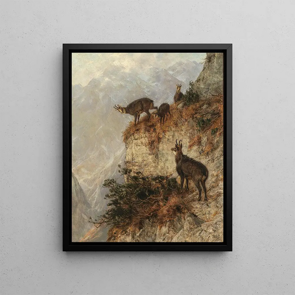 Chamois in the Mountains - Julius Arthur Thiele — framed artwork on a wall
