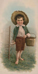Small boy with straw hat, basket, and rake - Julius Bien Company — artwork view