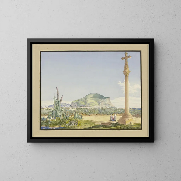 Landscape painting of Sicily with Mount Pellegrino - Julius Eugen Ruhl — framed artwork on a wall