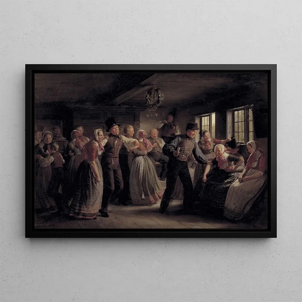 a rural dance in the Hedebo district, Zealand - Julius Exner — framed artwork on a wall