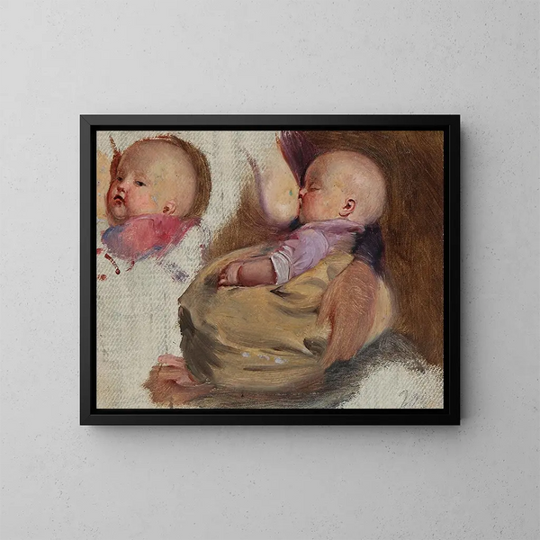 Study of a Breastfeeding Child - Julius Friedländer — framed artwork on a wall
