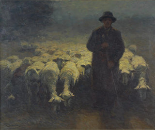 Troupeau de moutons au clair de lune - Julius Hugo Bergmann — artwork view