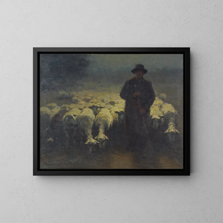 Troupeau de moutons au clair de lune - Julius Hugo Bergmann — framed artwork on a wall