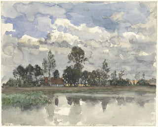 Trees reflected in water under a cloudy sky - Julius Jacobus van de Sande Bakhuyzen — artwork view