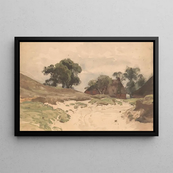 Landscape Painting with Farm - Julius Jacobus van de Sande Bakhuyzen — framed artwork on a wall