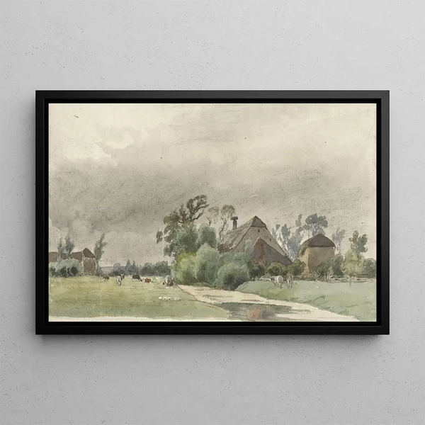 Canal menant à une ferme - Julius Jacobus van de Sande Bakhuyzen — framed artwork on a wall
