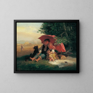 Children under the umbrella - Julius Köckert — framed artwork on a wall