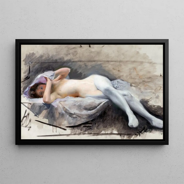 Nude reclining - Julius LeBlanc Stewart — framed artwork on a wall