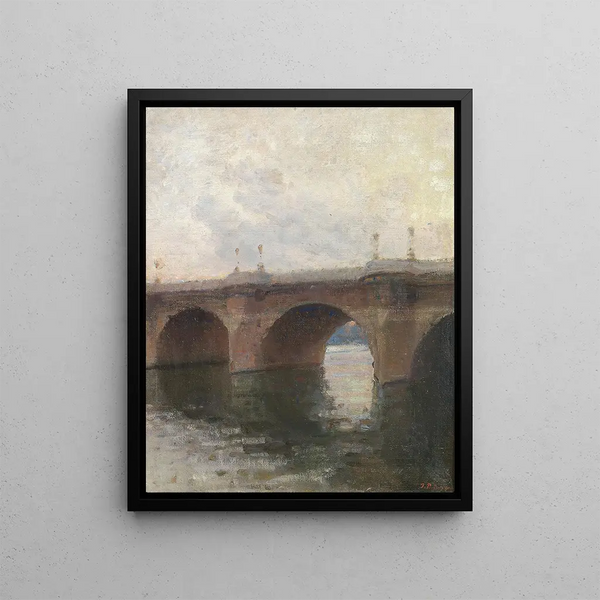 Nighttime Atmosphere Painting at Pont Neuf - Julius Paulsen — framed artwork on a wall