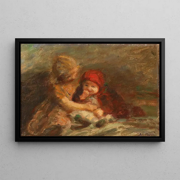 Storesøster passer på den yngste - Julius Paulsen — framed artwork on a wall