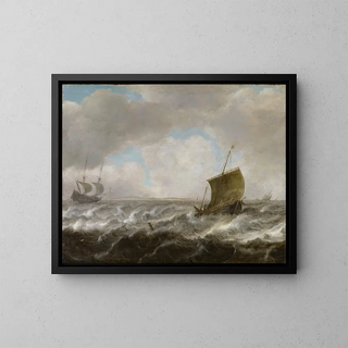 Seascape with Ships - Julius Porcellis — framed artwork on a wall