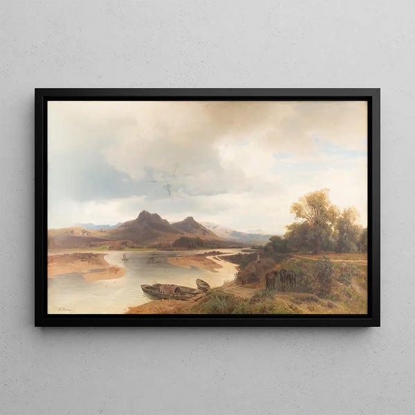 Tâches quotidiennes au bord du Tagliamento, en Italie du Nord - Julius Rollmann — framed artwork on a wall