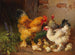 Coqs et poules devant l'étable dans le pré - Julius Scheuerer — artwork view