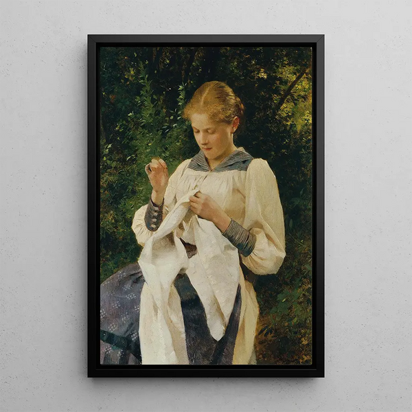 Young girl with work - Julius Schmid — framed artwork on a wall