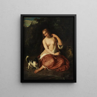 Julius Schrader - Halbakt eines jungen Mdchen mit Hund.webp