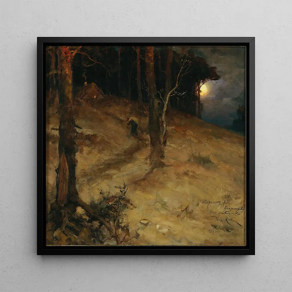 A Moonlit Night in the Forest - Julius Sergius Klever — framed artwork on a wall