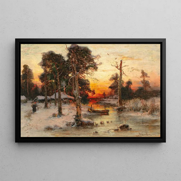 Return home at sunset - Julius Sergius Klever — framed artwork on a wall