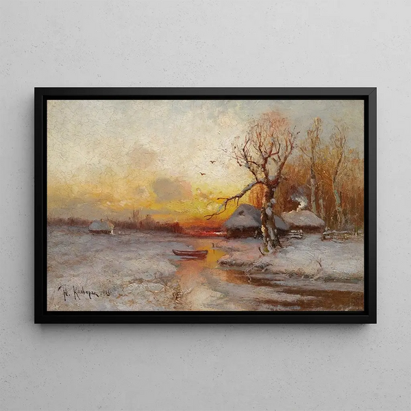 Winter Sunset Painting - Julius Sergius Klever — framed artwork on a wall