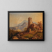 a mountainous landscape with castle ruins and figures - Julius Theodor Gruss — framed artwork on a wall