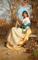A young Spanish girl with fan on a park bench - Julius Victor Berger — artwork view