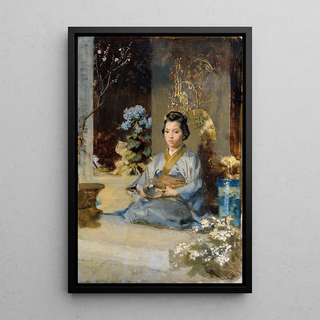 Japanese painting in a room - Julius Victor Berger — framed artwork on a wall