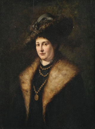 Julius Victor Carstens - Bildnis einer Dame in dunklem Kleid mit pelzbesetztem Mantel.webp