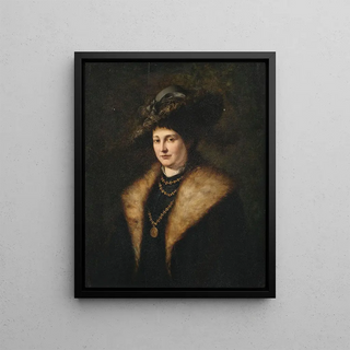 Julius Victor Carstens - Bildnis einer Dame in dunklem Kleid mit pelzbesetztem Mantel.webp