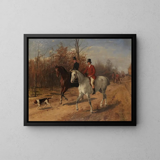 sortie pour la chasse à courre - Julius von Blaas — framed artwork on a wall