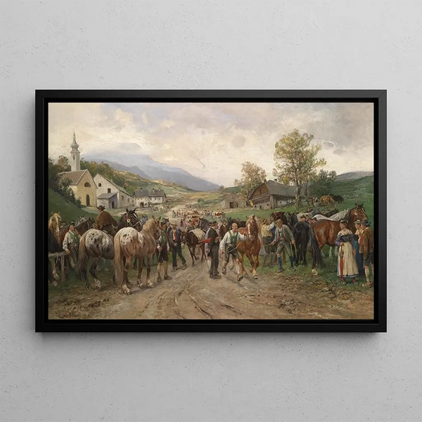 Horse Market Painting - Julius von Blaas — framed artwork on a wall
