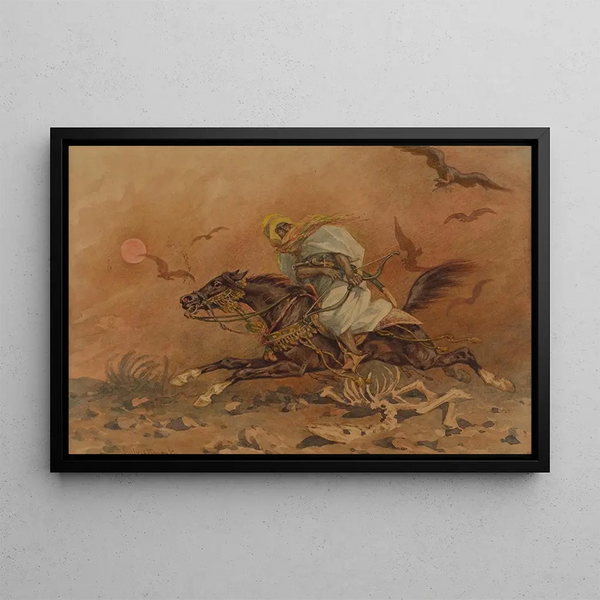 Faris galopant sur un cheval - Juliusz Kossak — framed artwork on a wall