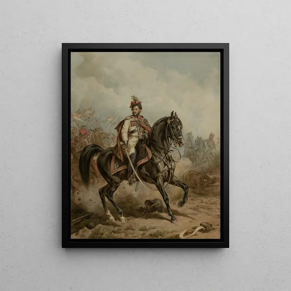 Franciszek Wodzicki leading the Krakusi cavalry - Juliusz Kossak — framed artwork on a wall