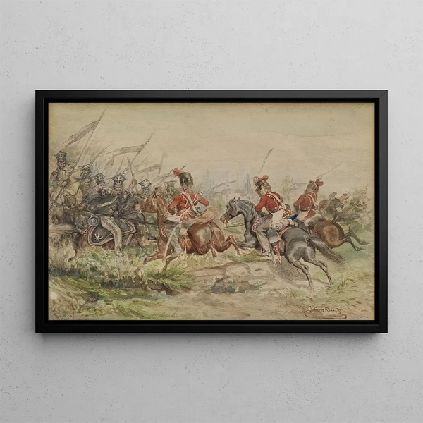 Polish soldiers in combat - Juliusz Kossak — framed artwork on a wall