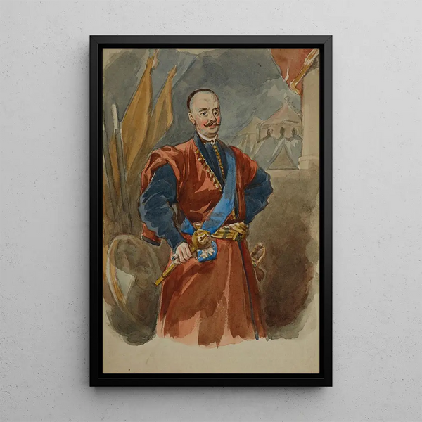 Portrait of a hetman after the painting of Podhorce - Juliusz Kossak — framed artwork on a wall