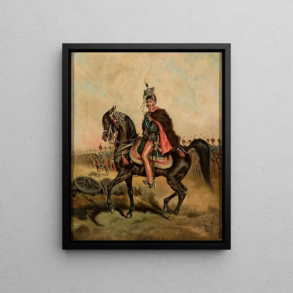 Prince Józef Poniatowski on the mare Szuma from the Sanguszka stud farm - Juliusz Kossak — framed artwork on a wall