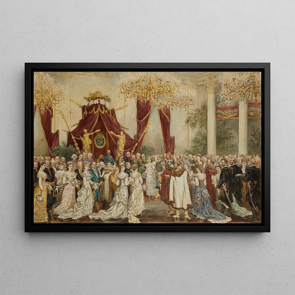 L'Empereur au bal dans l'hôtel de ville de Lviv - Juliusz Kossak — framed artwork on a wall