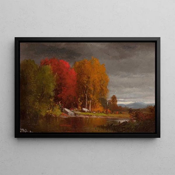 Autumn Hudson River Landscape - Junius Ralston Sloan — framed artwork on a wall