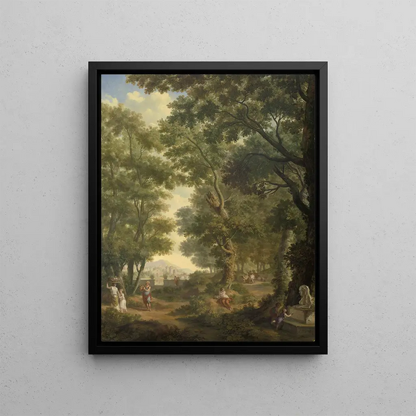 Landscape Arcadian, one of a series of ten murals in the garden room on the ground floor of the house at Amsterdam Herengracht 524 - Jurriaan Andriessen — framed artwork on a wall