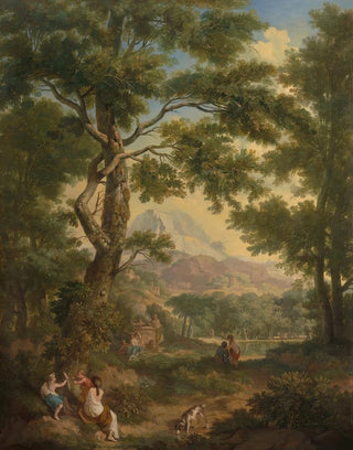 Jurriaan Andriessen - Arcadisch landschap met linksvoor kinderen met een vogel en een hond.webp